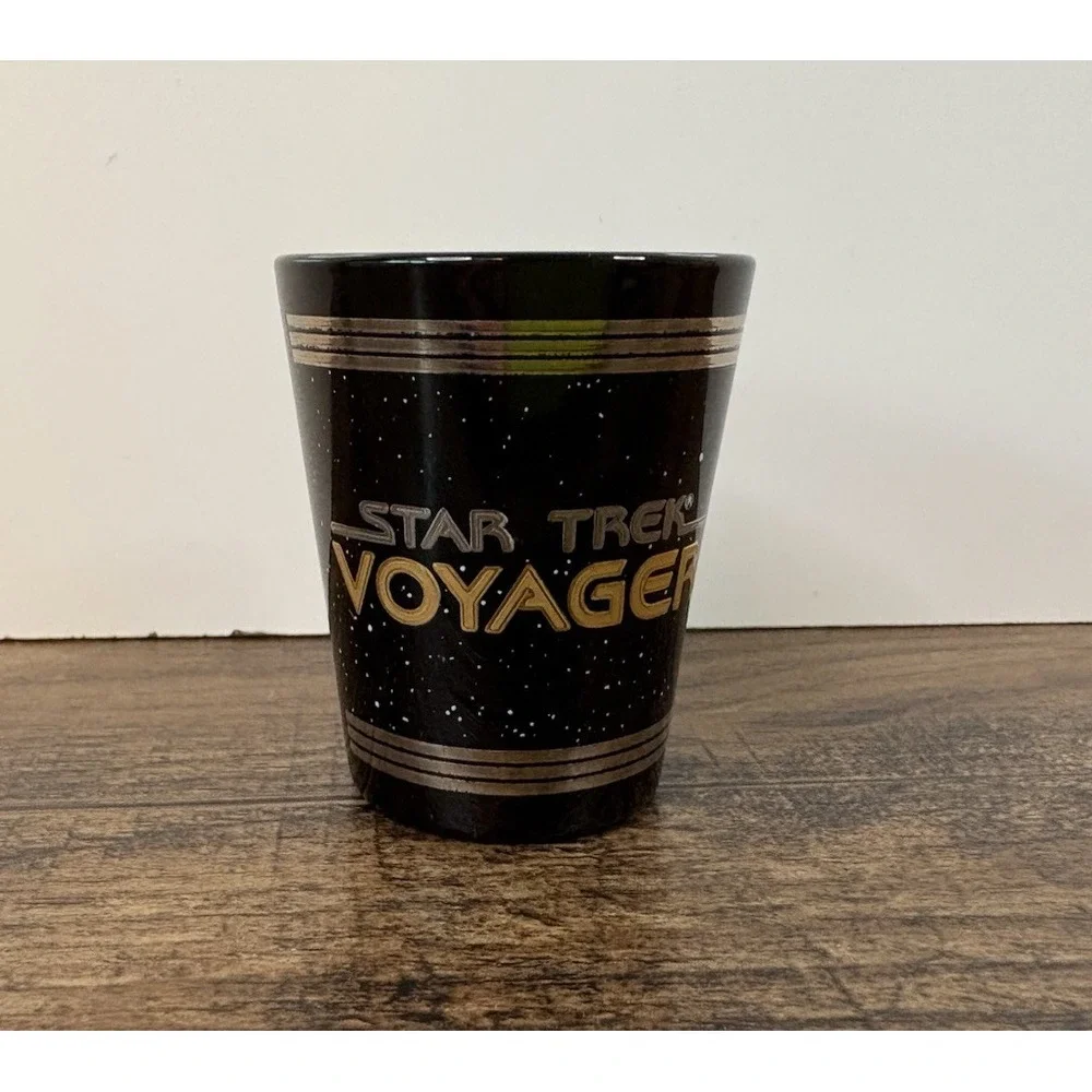 Star Trek Voyager Shot Glass Black Paramount Pictures Silver & Gold Logo 1995